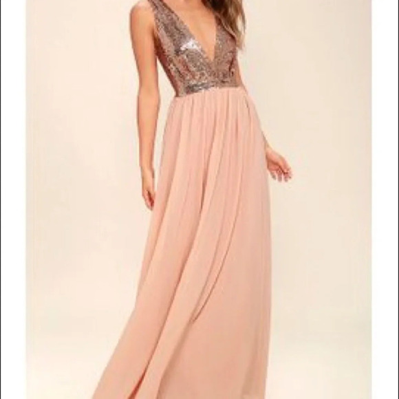 Lulu's Elegant Encounter Rose Gold Sequin Maxi Dress MEDIUM Style 401032 - Picture 15 of 15